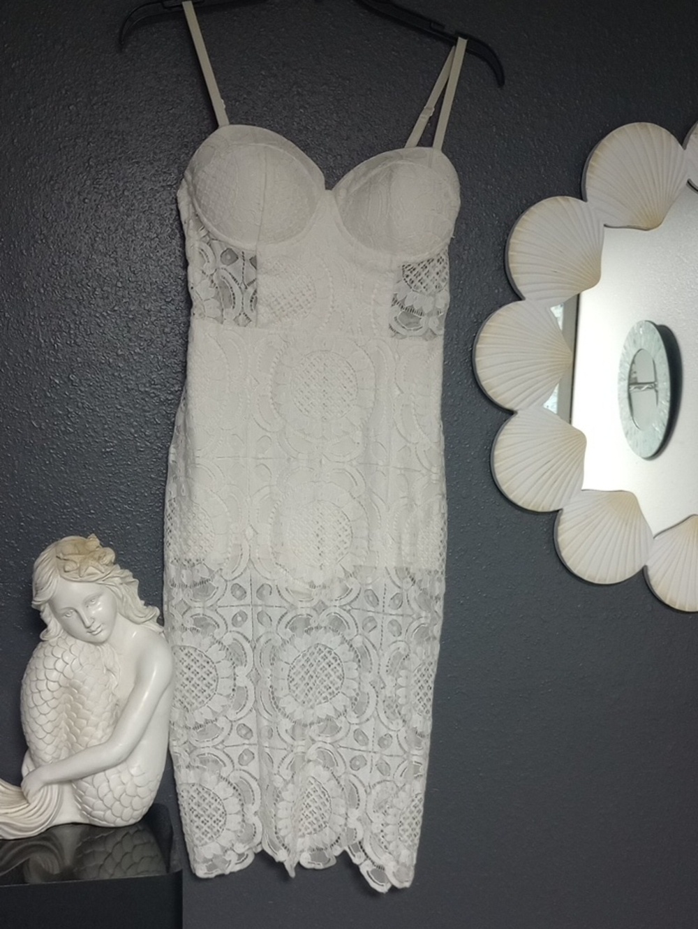 bebe White Lace Dress with Subtle Sheen